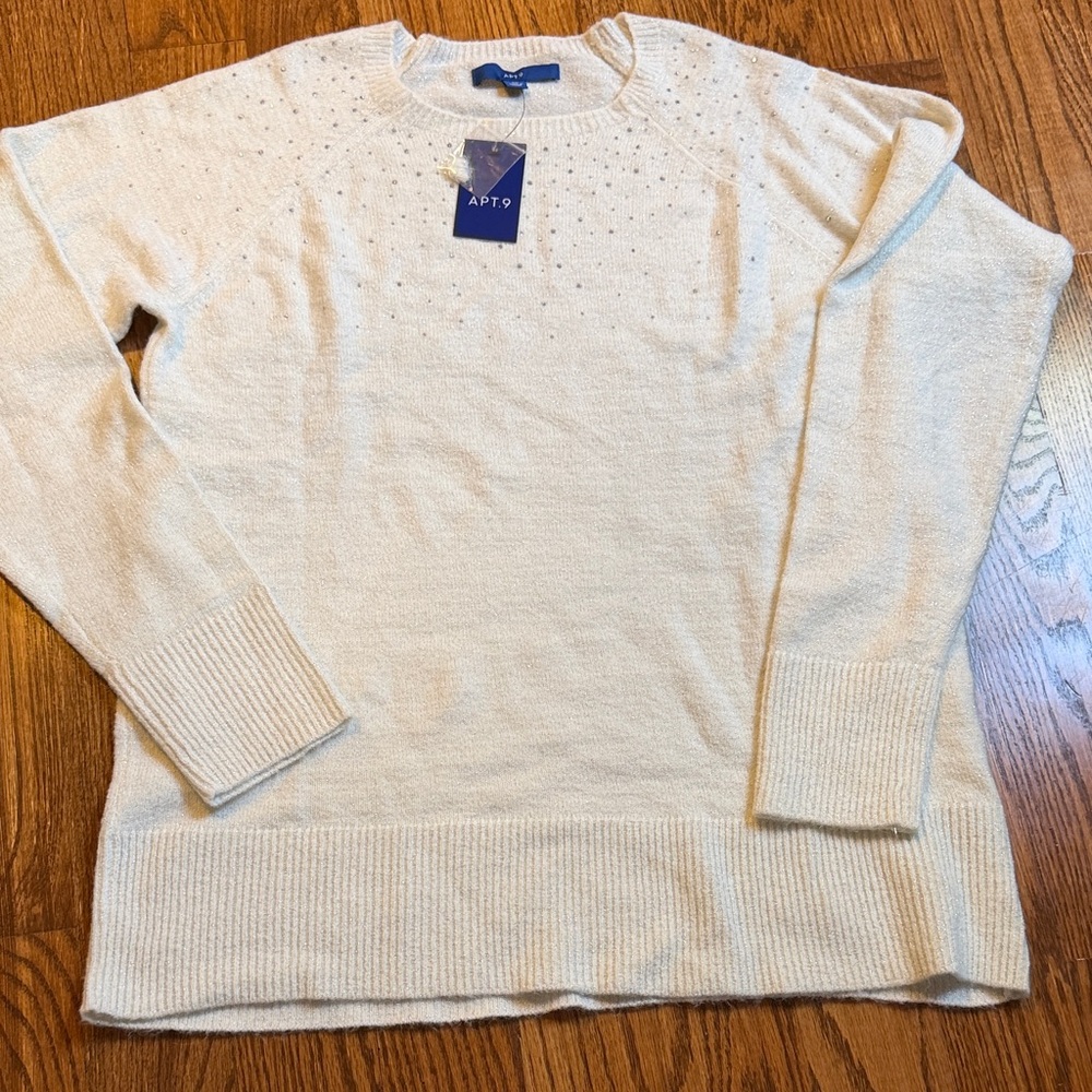 Apt 9 white silver metallic crewneck sweater XL - NWT